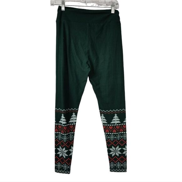 LuLaRoe Green Fair Isle One Size (2-10) So Soft Legging Christmas Holiday Season - Picture 3 of 7